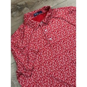 Inward Half Indiana Golf Shirt Mens Large Red All Over Print Map Polo Hoosiers